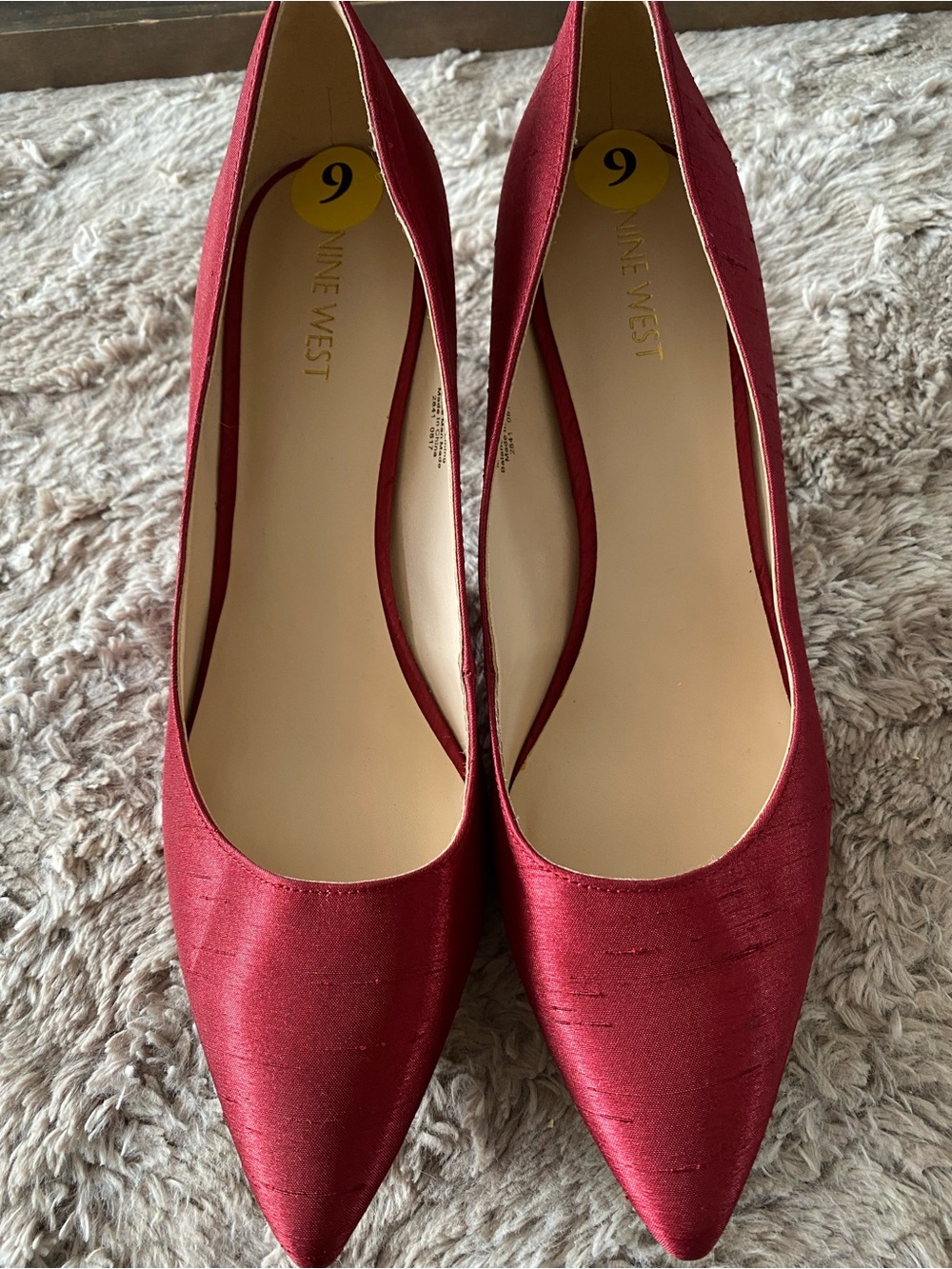 Nine West Red Satin Pointed-Toe Pumps